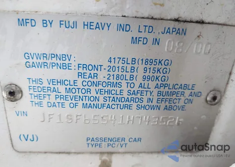 2001 Subaru Forester S из США, поврежденный, VIN JF1SF65541H743526